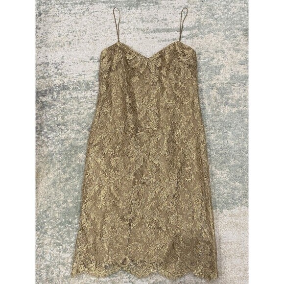 Ralph Lauren Vintage 90s Gold Lace Slip Dress Size 10 - Picture 1 of 7